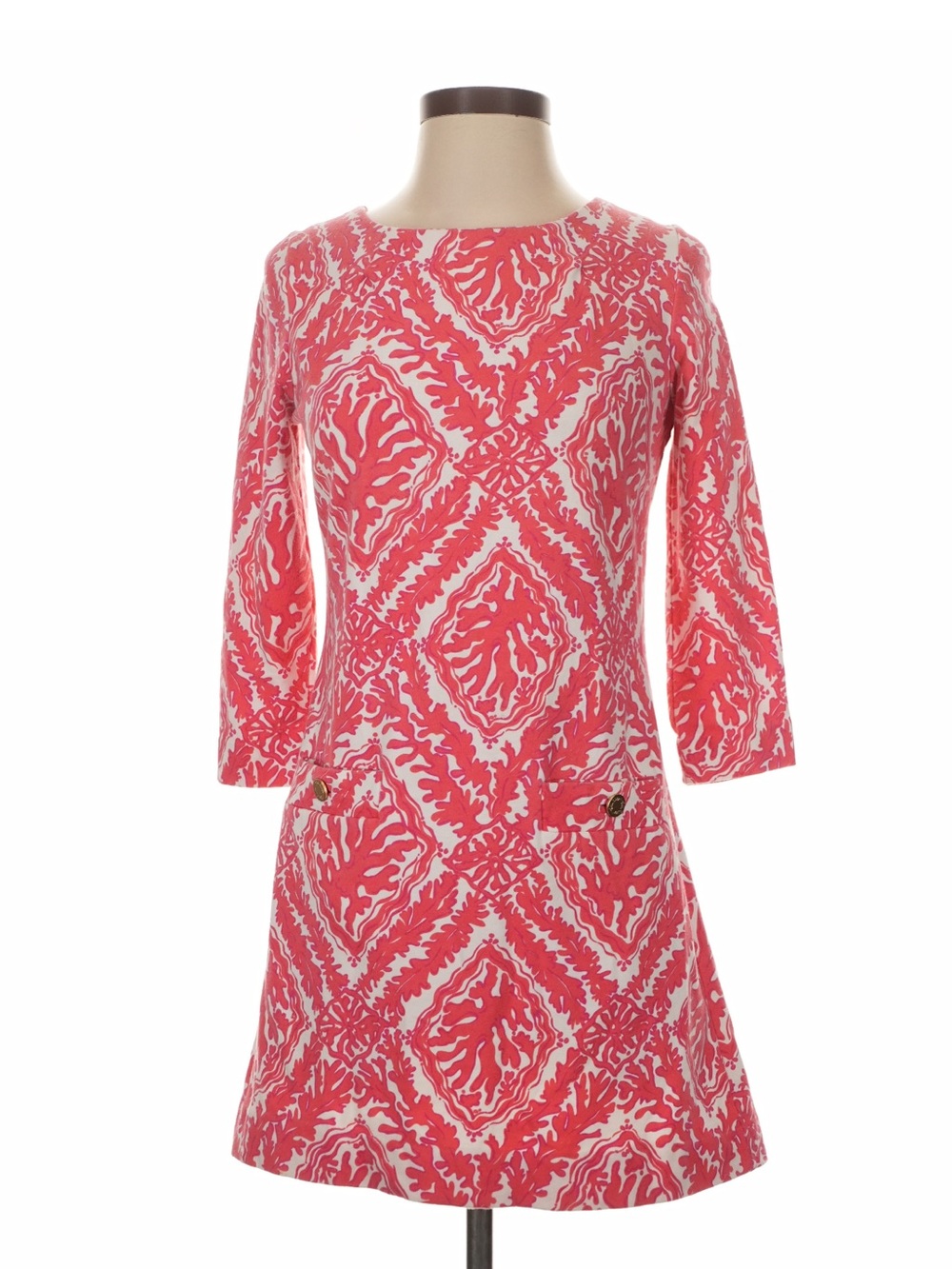 Lilly Pulitzer Coral Pink Printed Long-Sleeve Shift Dress